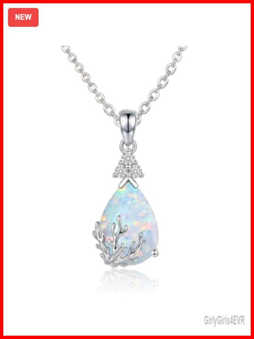Teardrop Opal Diamond Necklace 925 Sterling Silver Birthstone